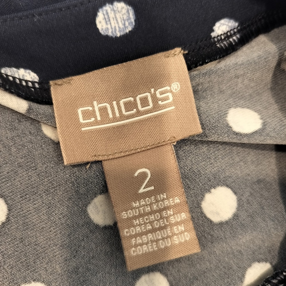 Chico's Shift Dress Womens 2 / Large Polka Dot Jersey Knit Sleeveless Navy Blue - Picture 7 of 8